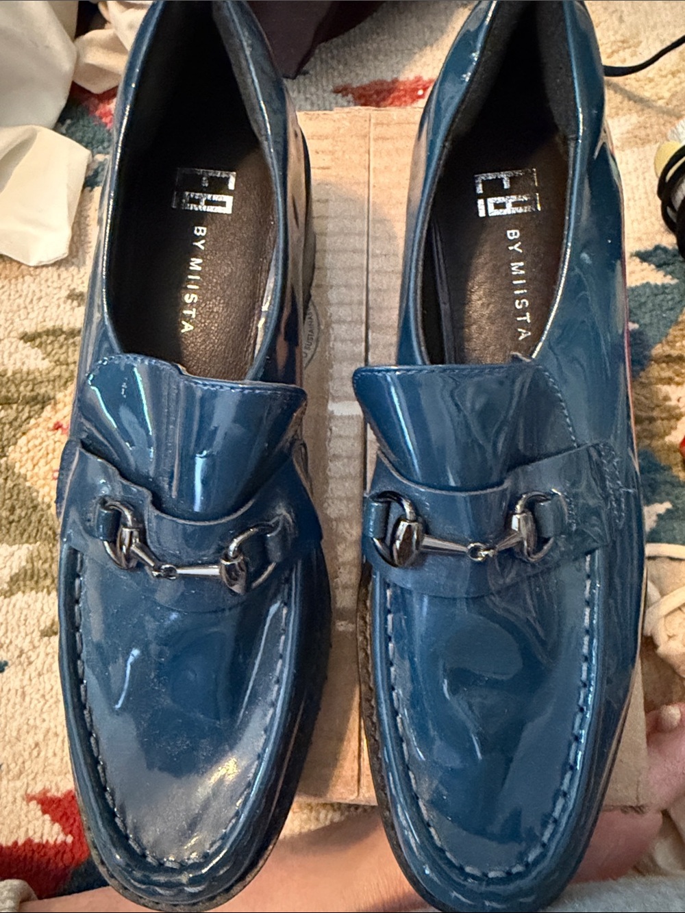 Miista Men’s Blue Patent Leather Bit-Front Loafers